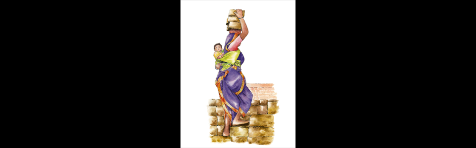 Small Woman with Bricks and Baby